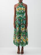 Erdem - Selene Halterneck Ikat-print Cotton-blend Dress - Womens - Green Multi