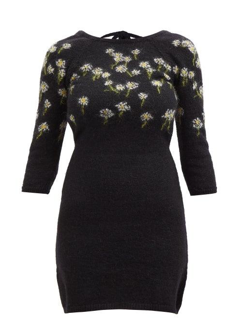 Bernadette - Camilla Daisy-jacquard Mohair-blend Dress - Womens - Black Multi