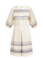 Matchesfashion.com Zeus + Dione - Skyros Embroidered Cotton Blend Midi Dress - Womens - Ivory Multi