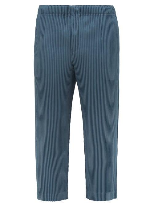 Matchesfashion.com Homme Pliss Issey Miyake - Cropped Leg Pleated Trousers - Mens - Blue