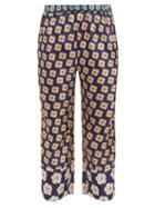 Matchesfashion.com Biyan - Pouri Floral Print Silk Cropped Trousers - Womens - Navy Multi