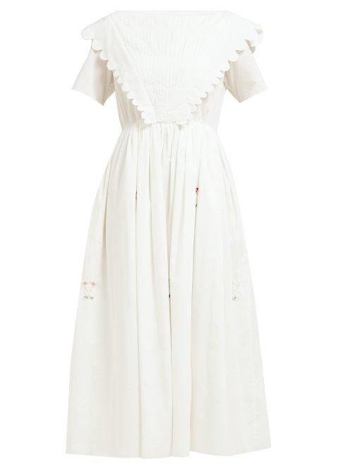 Matchesfashion.com Horror Vacui - Flabella Scalloped Edge Cotton Dress - Womens - White