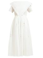 Matchesfashion.com Horror Vacui - Flabella Scalloped Edge Cotton Dress - Womens - White