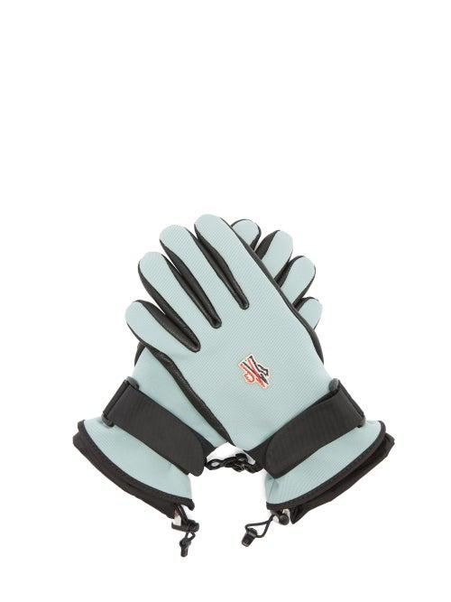 Matchesfashion.com Moncler Grenoble - Logo Patch Twill And Leather Ski Gloves - Womens - Light Blue