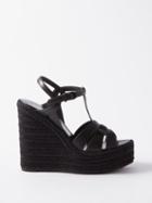 Saint Laurent - Tribute 130 Leather Wedge Espadrilles - Womens - Black