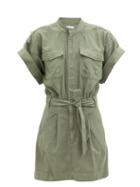 Matchesfashion.com Frame - Patch-pocket Belted Cotton Shirt Dress - Womens - Khaki