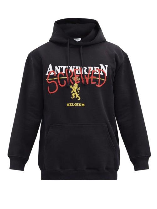 Matchesfashion.com Vetements - Antwerpen Screwed Cotton-blend Hooded Sweatshirt - Mens - Black