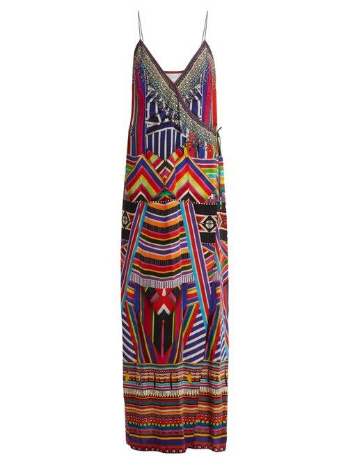 Matchesfashion.com Camilla - Tsachila Blessing Print Silk Wrap Dress - Womens - Purple Multi