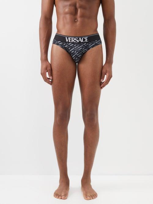Versace - La Greca-print Swim Briefs - Mens - Black Silver