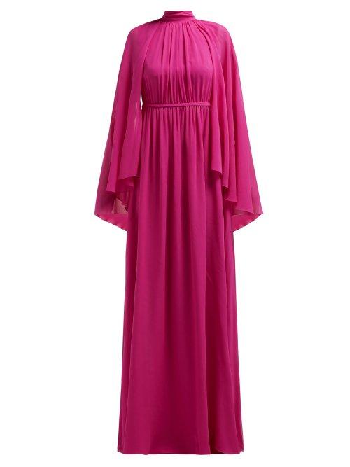 Matchesfashion.com Giambattista Valli - Gathered Cape Silk Georgette Gown - Womens - Dark Pink