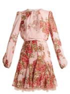 Giambattista Valli Rose-print Lace-trimmed Silk-georgette Dress