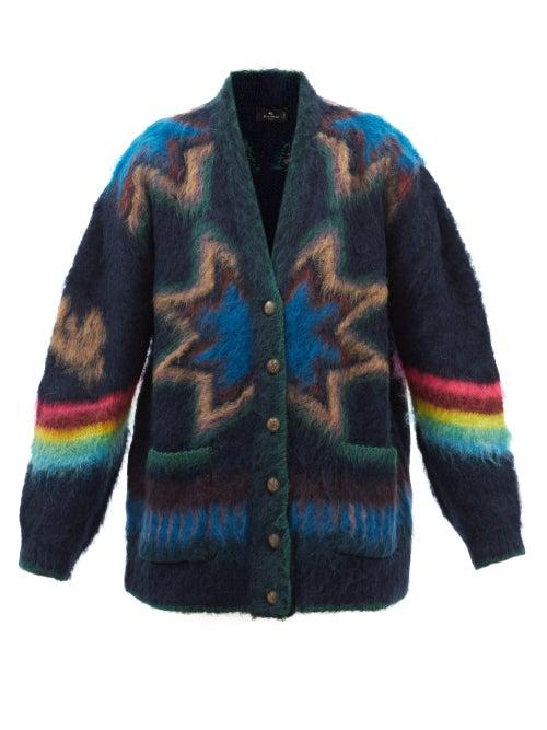 Ladies Rtw Etro - Nashville Striped Felted-blend Cardigan - Womens - Navy Multi