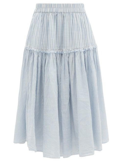 Ladies Beachwear Loveshackfancy - Stefana Striped Cotton-voile Midi Skirt - Womens - Blue Stripe