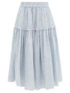 Ladies Beachwear Loveshackfancy - Stefana Striped Cotton-voile Midi Skirt - Womens - Blue Stripe
