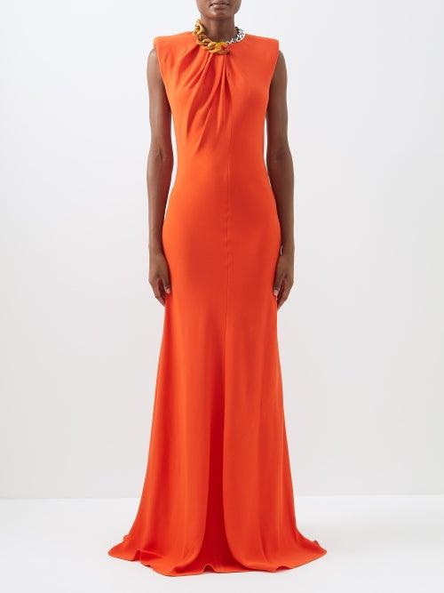Stella Mccartney - Chain-embellished Crepe Gown - Womens - Orange