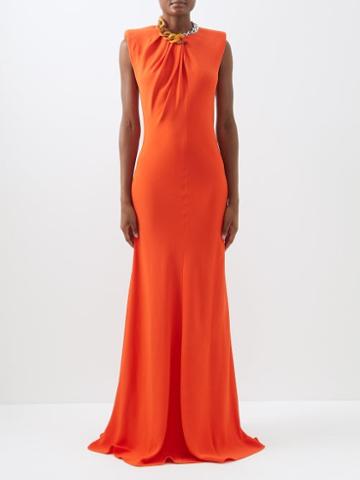 Stella Mccartney - Chain-embellished Crepe Gown - Womens - Orange