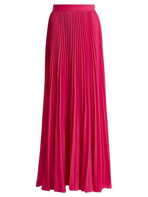 Matchesfashion.com Adriana Degreas - Le Fleur Pleated Silk Maxi Skirt - Womens - Pink