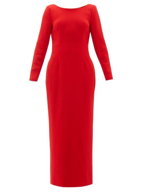 Matchesfashion.com Rebecca De Ravenel - Jamie Scoop Neck Wool Crepe Maxi Dress - Womens - Red