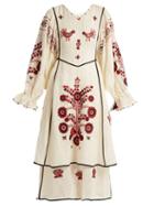 Matchesfashion.com Vita Kin - Country Bird And Floral Embroidered Linen Dress - Womens - Cream Multi