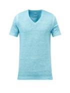 120 Lino 120% Lino - V-neck Linen-jersey T-shirt - Mens - Light Blue