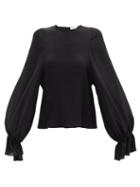 Raey - Gathered-sleeve Silk Blouse - Womens - Black