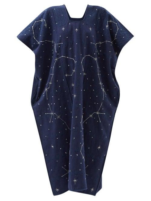 Pippa Holt - No. 440 Star-embroidered Cotton-blend Kaftan - Womens - Navy Multi