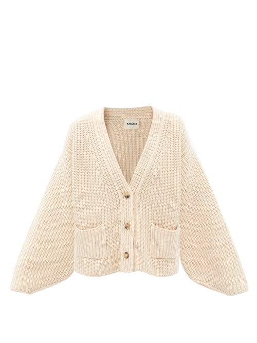 Khaite - Lea Cropped Ribbed-knit Cashmere Cardigan - Womens - Light Cream