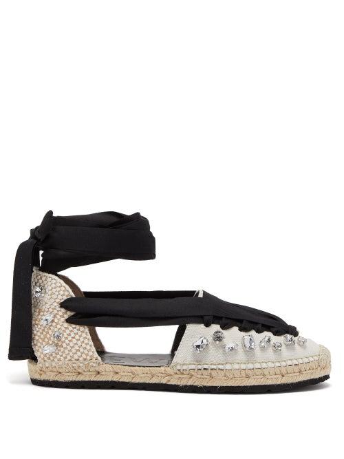 Matchesfashion.com Loewe Paula's Ibiza - Crystal-embellished Canvas & Jute Espadrilles - Womens - Black/white