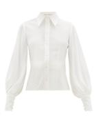 Matchesfashion.com Emilia Wickstead - Raven Balloon-sleeve Crepe Blouse - Womens - Ivory