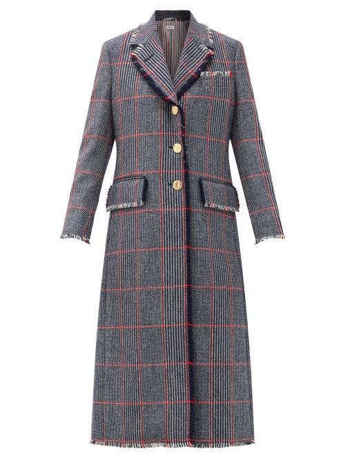 Matchesfashion.com Thom Browne - Single-breasted Fringed Checked Wool-tweed Coat - Womens - Grey Multi