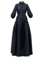 Matchesfashion.com Gabriela Hearst - Cervantes Gathered Linen-blend Gown - Womens - Dark Navy