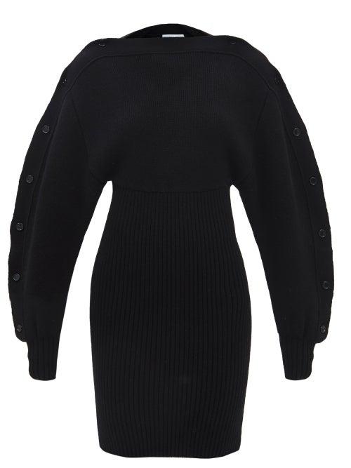 Bottega Veneta - Buttoned-sleeve Ribbed-knit Wool Mini Dress - Womens - Black