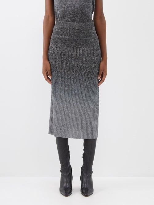 Joseph - Elasticated-waist Dip-dyed Lurex Midi Skirt - Womens - Silver