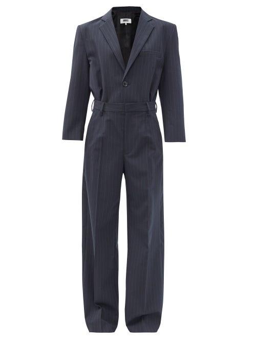 Matchesfashion.com Mm6 Maison Margiela - Pinstriped Tailored Jumpsuit - Womens - Navy Stripe