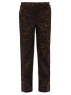 Matchesfashion.com Burberry - Leopard Print Straight Leg Cotton Trousers - Mens - Brown