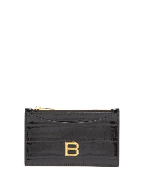 Balenciaga - Hourglass Zipped Croc-effect Leather Cardholder - Womens - Black
