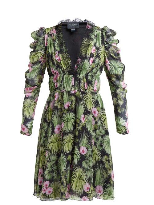 Matchesfashion.com Giambattista Valli - Floral Print Silk Georgette Mini Dress - Womens - Black Multi