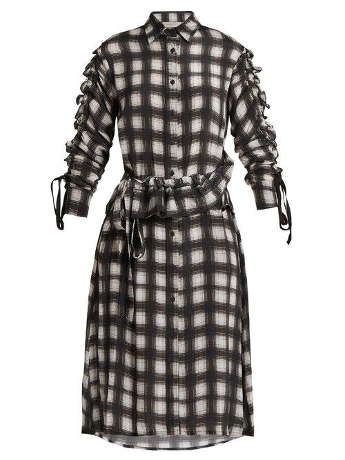 Matchesfashion.com Preen Line - Uri Plaid Checked Crepe De Chine Shirtdress - Womens - Black White
