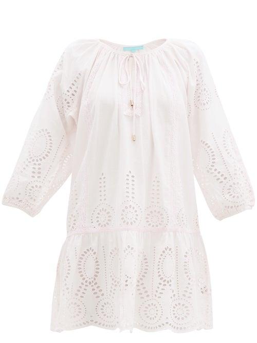 Matchesfashion.com Melissa Odabash - Ashley Broderie-anglaise Cotton-twill Minidress - Womens - Light Pink