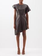 Loewe - Asymmetric Leather Mini Dress - Womens - Black