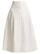 Matchesfashion.com Rebecca Taylor - Striped Cotton And Linen Blend Skirt - Womens - White Stripe