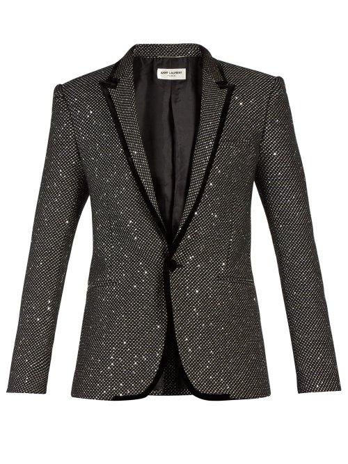 Matchesfashion.com Saint Laurent - Sequin Embellished Velvet Trim Tuxedo Jacket - Mens - Black