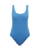 Matchesfashion.com Marysia - Palm Springs Scallop-edged Swimsuit - Womens - Blue