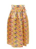 Matchesfashion.com Horror Vacui - Toga High Rise Pleated Cotton Midi Skirt - Womens - Yellow Multi