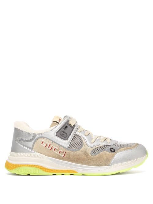 Matchesfashion.com Gucci - Ultrapace Distressed Leather And Suede Trainers - Mens - Silver