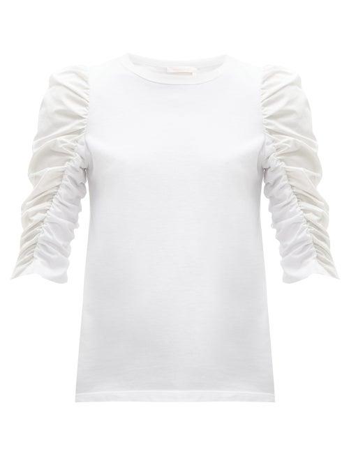 Matchesfashion.com See By Chlo - Ruched Sleeve Cotton T Shirt - Womens - White
