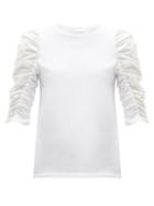 Matchesfashion.com See By Chlo - Ruched Sleeve Cotton T Shirt - Womens - White