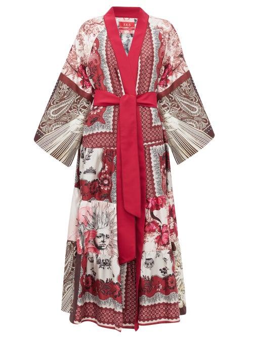 Matchesfashion.com F.r.s - For Restless Sleepers - Iuventas Belted Patchwork Silk Coat - Womens - Pink Multi