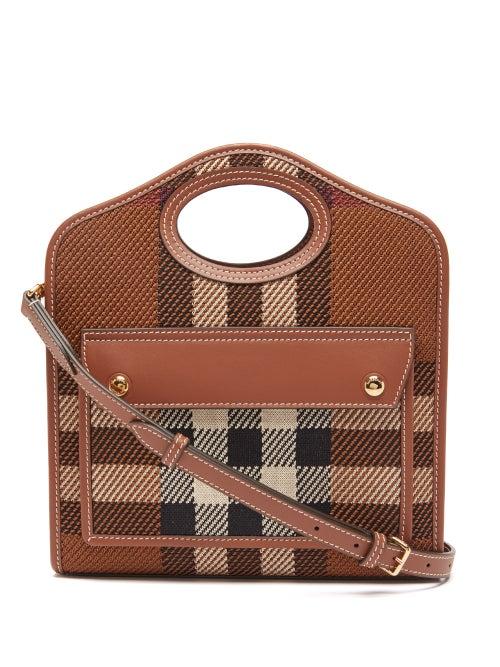 Burberry - Pocket Mini Checked And Leather Cross-body Bag - Womens - Brown Multi