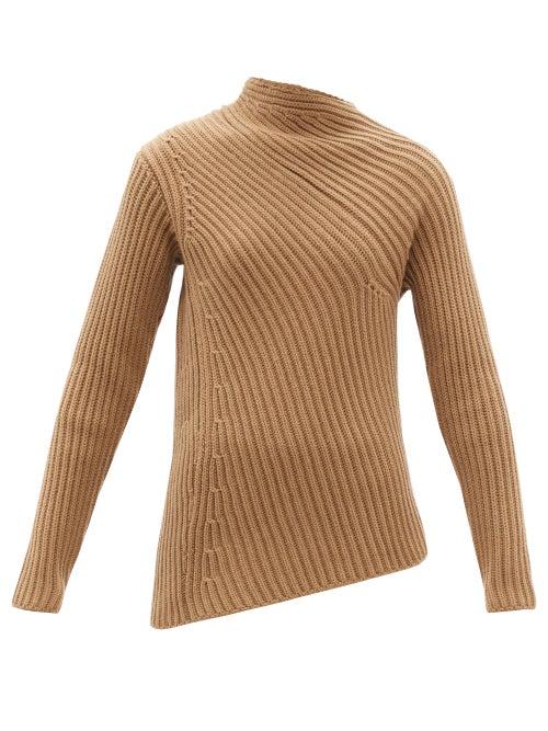 Ladies Rtw Jil Sander - Asymmetric Ribbed Wool-blend Sweater - Womens - Camel